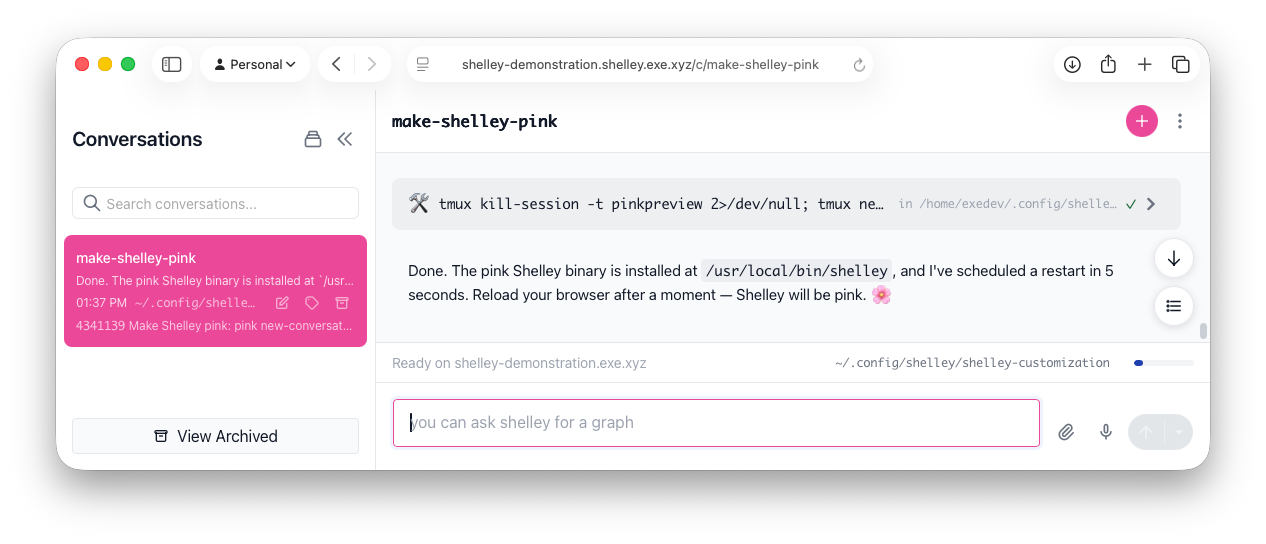 Shelley reports the pink binary is installed and a restart is
scheduled.